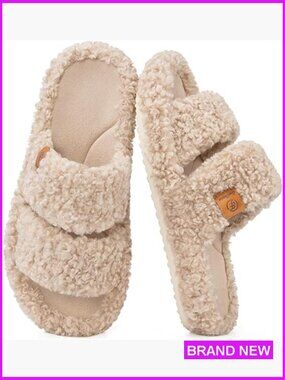 Fuzzy Open Toe Memory Foam Slippers Comfy Indoor House Shoes Slip On